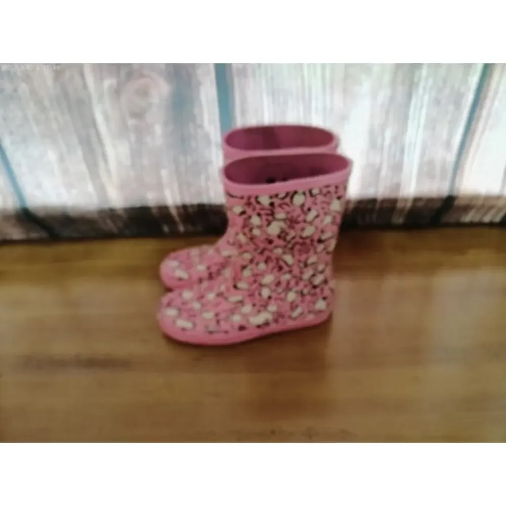 Hunter Girls Pink Leopard Print Pull-On Rain Boots‎ Size 7